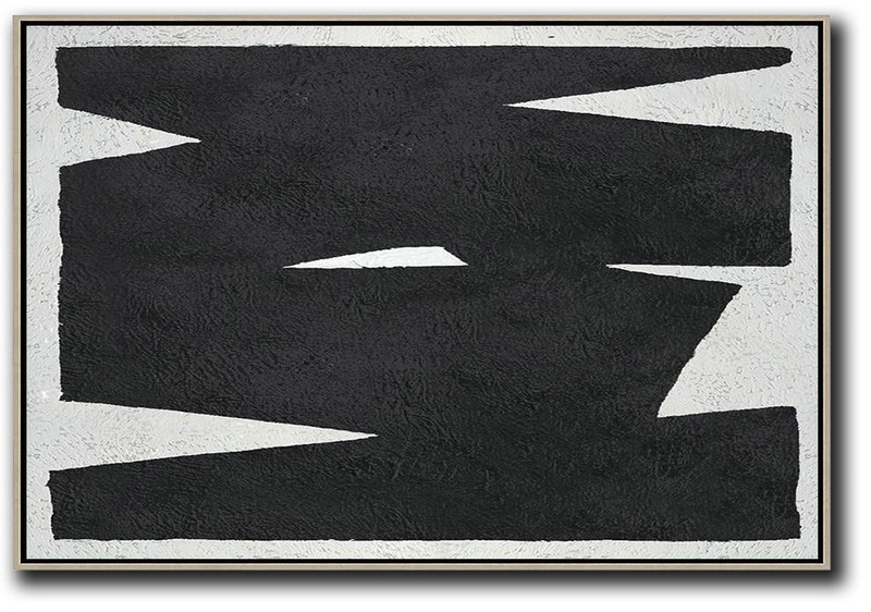 Textured Painting Canvas Art,Hand Painted Oversized Horizontal Minimal Art On Canvas, Black And White Minimalist Painting - Large Colorful Wall Art